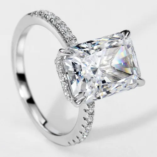 Vista 9 de michooyel S925 - Anillo de compromiso de circonita cúbica de corte radiante de 4 quilates anillo de compromiso de boda de plata de ley para mujer