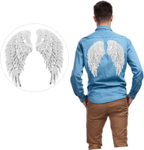 Vista 7 de Sequin Angel Wings Iron-on Applique Patch DIY Embroidered Cloth Decor for Jackets Backpacks Holiday Costumes Silver