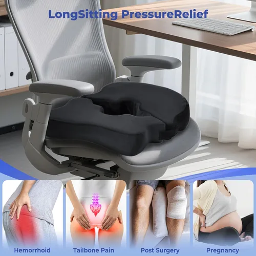 Vista 4 de SAHEYER Cojines para dolor de cama para glúteos, almohada de espuma viscoelástica para alivio de presión de hemorroides con orificio central y corte