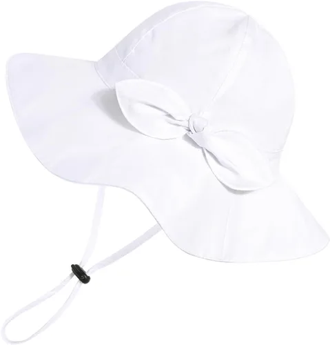 Vista 2 de Sombrero de sol para bebé niña con UPF 50+ sombrero de playa ajustable para exteriores con ala ancha