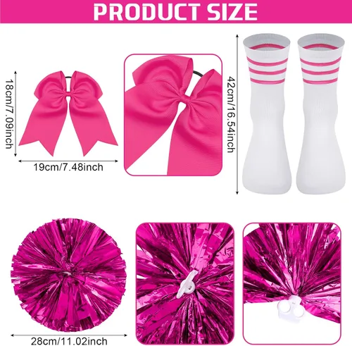 Vista 3 de Conjunto de 6 piezas de disfraz de animadora para niñas, disfraz de animadora para Halloween, cumpleaños, color rosa