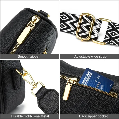 Vista 6 de Bolso cruzado pequeño para mujer, con correa ancha, diseño moderno, bolso cruzado y bolso con cremallera superior