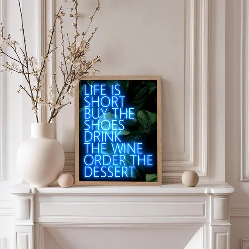 Vista 5 de Poster Master Life Is Short - Póster con texto en inglés "Buy the Shoes", impresión motivacional, arte neón, arte moderno, regalo para hombres