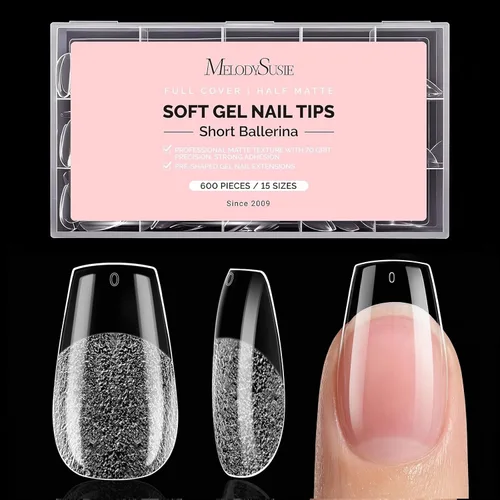 Vista 13 de MelodySusie Puntas de uñas cuadradas extralargas en X, 600 unidades, 12 tamaños, acrílico transparente, uñas a presión para extensiones de bricolaje
