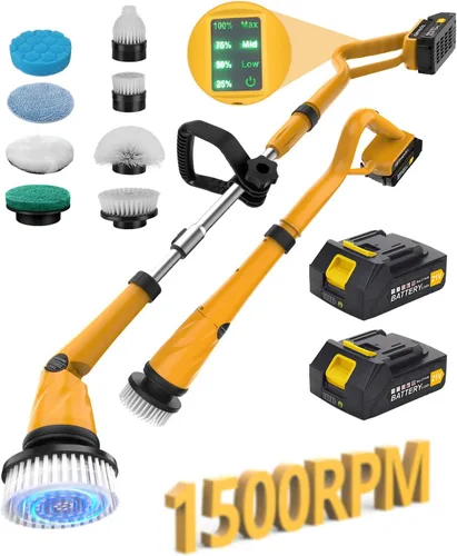 Vista 10 de Qimedo Limpiador eléctrico giratorio con dos baterías Q2 Pro, limpiador eléctrico de alta potencia de 1500 RPM para limpieza, cepillo de limpieza