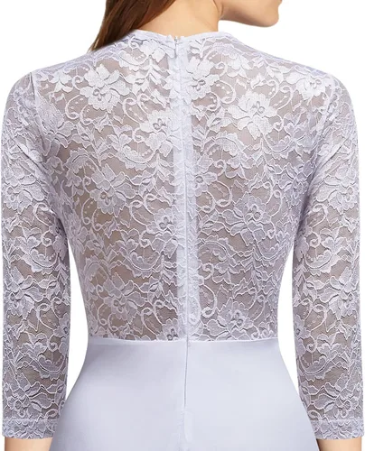 Vista 3 de FORTRIC Vestido largo de gasa de encaje floral para mujer, para boda, fiesta, dama de honor
