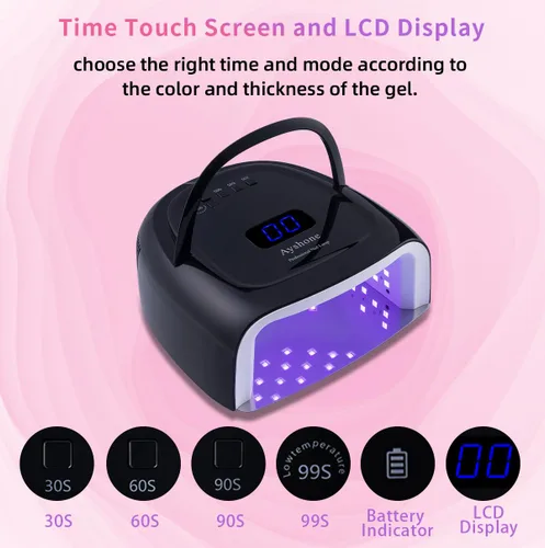 Vista 6 de Lámpara de uñas de gel LED recargable, 60W inalámbrico UV Led luz de uñas con mango de elevación Sensor táctil pantalla LCD (negro)