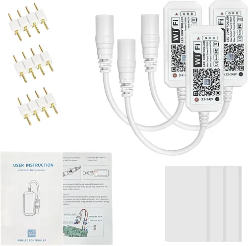 Vista 2 de Paquete de 3 controladores LED WiFi inteligentes, tira de luces LED RGB con control inalámbrico, compatible con Alexa y Google Home e IFTTT, control