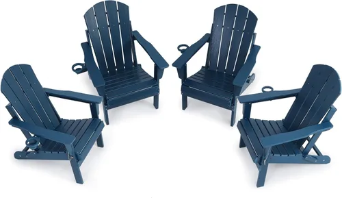 Vista 8 de Silla Adirondack plegable de HDPE, silla de patio al aire libre con soporte para tazas, silla de césped de grano de madera resistente a