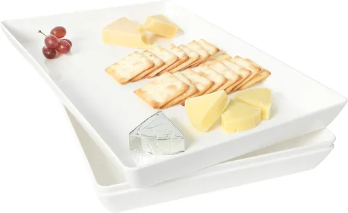 Vista 6 de Youngever Paquete de 3 bandejas de plástico para servir, platos para servir para fiestas, material ABS resistente, 15 x 10 pulgadas (gris)