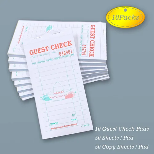 Vista 4 de WeiLife. Español [10 libros] 2 almohadillas de cheques de invitados verde y blanco Carbonless Guest Check Pad, libro de camarera, entrega, bares