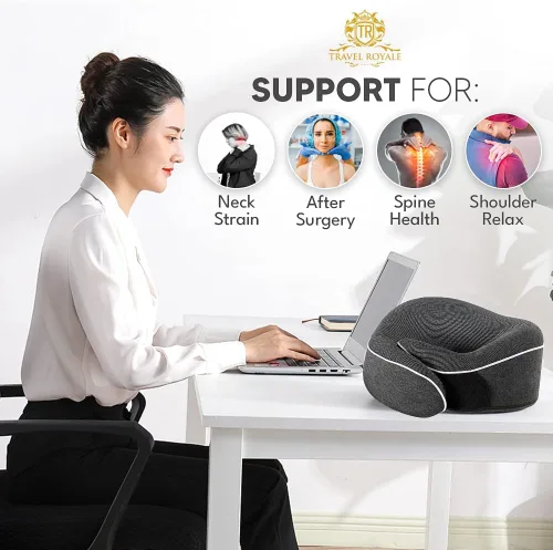 Vista 7 de Almohada para el cuello, cabeza, barbilla, cuello, almohada de apoyo de 360° ajustable, almohada de espuma viscoelástica 100% pura para aviones