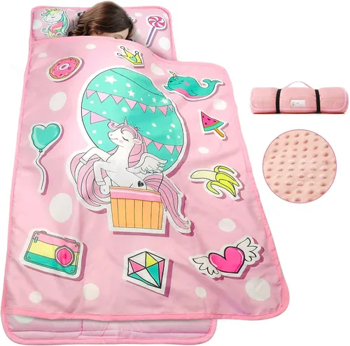 Vista 10 de TANOSHII® Tapete para siesta para niños pequeños con almohada y manta, tapete portátil para dormir para niños, para guardería, preescolar, 21 x 53
