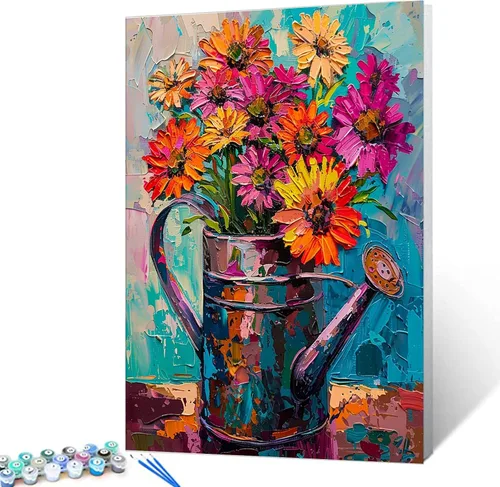 Vista 10 de Tucocoo Pintura de girasoles para ventana por números para adultos, kits de pintura al óleo digital sobre lienzo con pinceles y pigmento acrílico