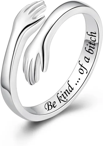 Vista 44 de Anillos de abrazo de plata esterlina S925 para mujeres, adolescentes y niñas, anillo ajustable para nieta, hija, esperanza, promesa, amistad, anillo