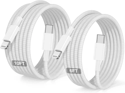Vista 11 de Paquete de 2 cables USB C a Lightning de 6/10 pies [certificado Apple MFi], cable USB tipo C a Lightning, cable de carga rápida USBC para iPhone