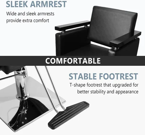 Vista 4 de OmySalon Silla hidráulica para peluquería, silla de peluquería moderna con base cuadrada y reposapiés, giro de 360 grados, equipo de spa de belleza
