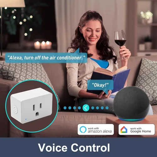Vista 6 de Paquete de 2 enchufes inteligentes, salidas WiFi compatibles con Alexa y Google Assistant, 15 A/1800 W Max, enchufe inteligente con temporizador