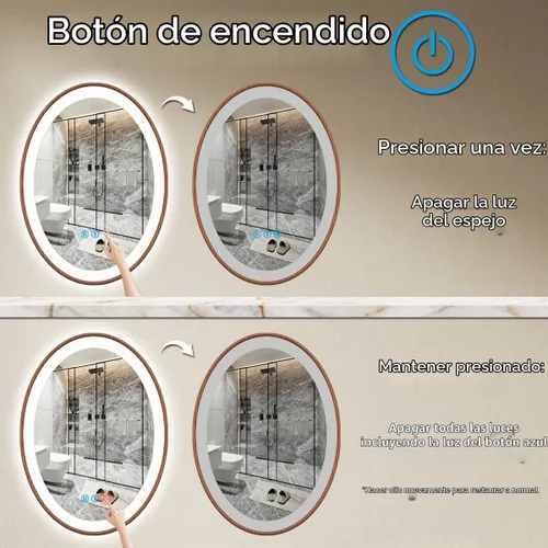 Vista 3 de Espejo de madera ovalado LED de 20 x 30 pulgadas con marco de madera clara, espejo de tocador iluminado ovalado con luces para baño, memoria 30 x 20