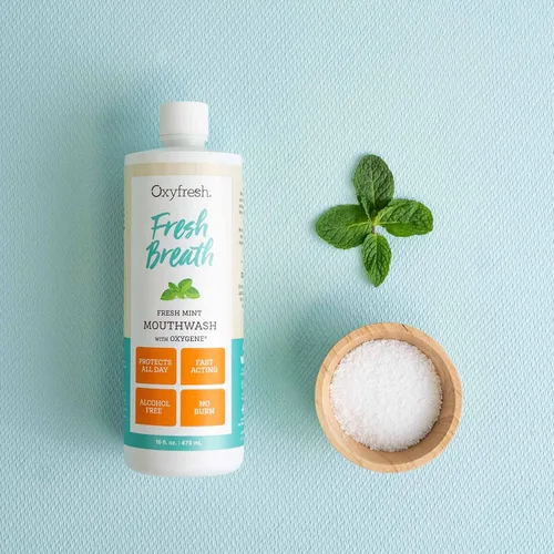 Vista 2 de Oxyfresh Enjuague bucal con sabor a menta fresca para adultos, aliento fresco y tratamiento del mal aliento - Recomendado por dentistas para encías