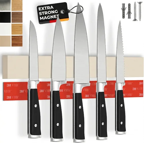 Vista 15 de Portacuchillos magnético para pared, 10" no requiere perforación, incluye cinta autoadhesiva, extra fuerte para sujetar cuchillos – Tira magnética