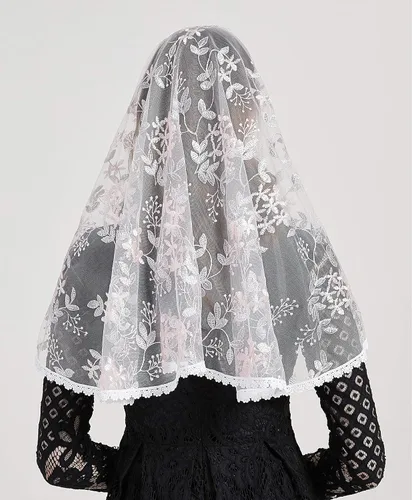 Vista 5 de FANFAN Velos de capilla de encaje de mantilla bordados para mujer Y015