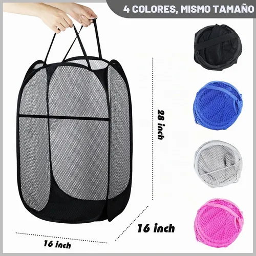 Vista 2 de Cesto de Ropa Plegable Pop Up, Cesta de Ropa de Malla Plegable Extra Grande, 28" x 16" x 16" (Negro)