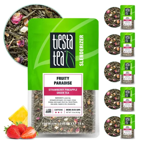 Vista 13 de Tiesta Tea - Fruity Paradise - Té verde de fresa y piña, mezcla de hojas sueltas de primera calidad, sabor a fruta tropical, cafeína media, caliente