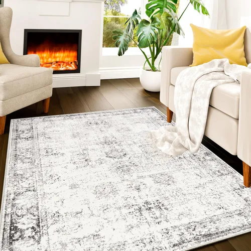 Vista 165 de Istana Alfombra larga antideslizante de 2.5 x 8 para el hogar, para pasillo y cocina, lavable, sedosa y suave al tacto, elegante, color azul y marfil