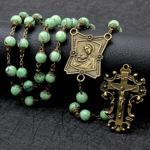 Vista 90 de KOMI Rosario de cuentas católicas para mujer, collar de cuentas de rosario con cruz de crucifijo, perlas de cristal, rosario, rosarios, católicos