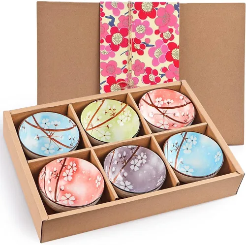 Vista 8 de Sakura Bowl - Tazones de cerámica de 10 onzas, juego de regalo de cuencos de colores surtidos para arroz, cereales, fideos, sopa, postres, paquete