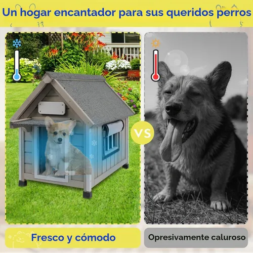 Vista 7 de Gowoodhut Casa para perros al aire libre, resistente a la intemperie, gran perrera de madera para interiores para perros pequeños con marco a prueba