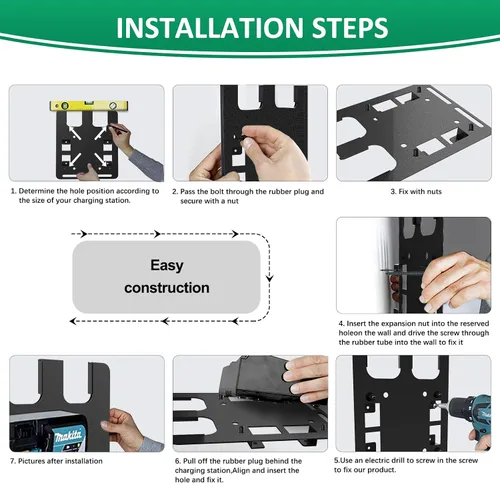 Vista 6 de Soporte de pared para baterías y cargadores Makita, para cargador DC18RC, para batería Makita de 18 V 14.4 V, soporte estable de 2