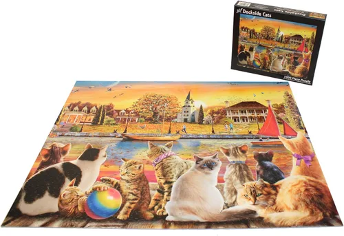 Vista 4 de Vermont Christmas Company Rompecabezas de gatos Dockside de 1000 piezas