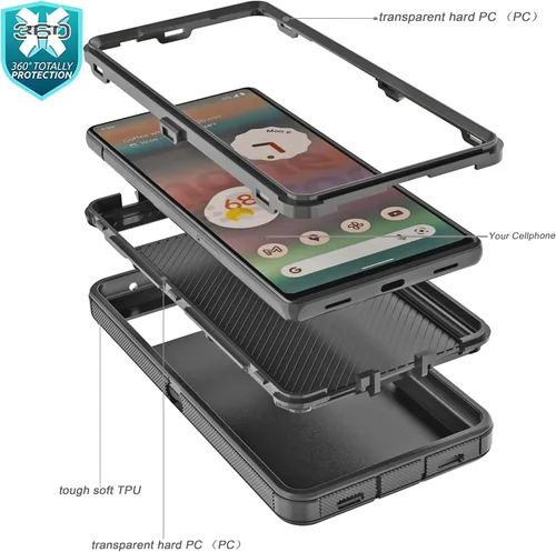Vista 5 de YmhxcY Funda para Pixel 6A (sin protector de pantalla) con funda duradera de 3 capas a prueba de caídas, protección contra caídas, funda de goma