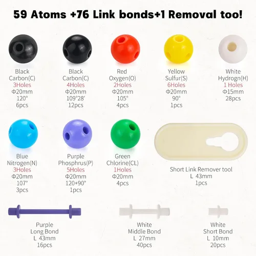 Vista 2 de Kit de modelo de química de 135 piezas, kits de modelo molecular portátil Kit de modelado Orgo para estudiantes, profesores orgánicos, aprendizaje