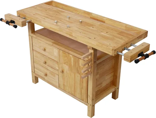 Vista 17 de Banco de trabajo de madera de 48 pulgadas, banco de carpintería resistente con mango ajustable, capacidad de carga de 330 libras, mesa de trabajo