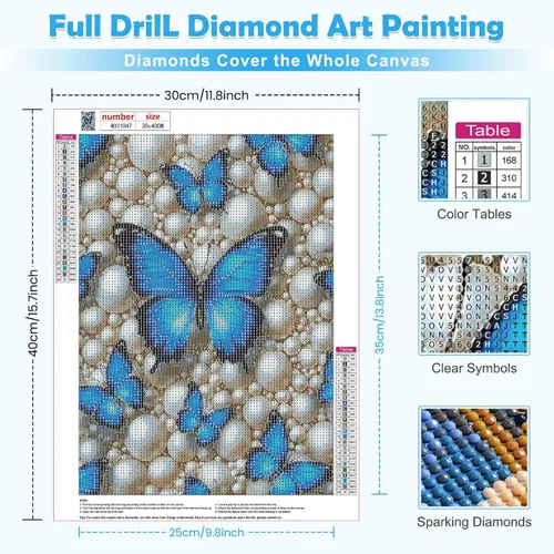 Vista 2 de MOGTAA Kits de pintura de diamantes de mariposa azul para adultos, kits de pintura de diamante de mariposa para principiantes, kits de puntos