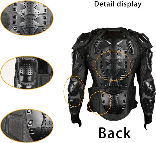 Vista 3 de Ridbiker Chaqueta protectora de motocicleta, rodilleras ajustables de 3 secciones, 1 par, protector de pecho de columna vertebral con protección