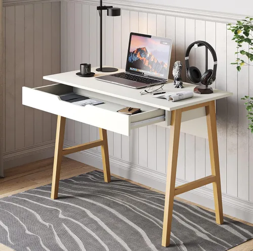 Vista 9 de Crafts and Comfort - Escritorio Pequeño Roma de Diseño Moderno para Dormitorio, Escritorio de Escritura Rosa de 40 Pulgadas con Estante Superior