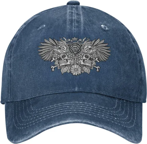 Vista 2 de Cowboy Hat Trendy Hats for Man and Women Djustable Four Season Outdoor Baseball Cap of Hell Skull with Angel Navy Blue
