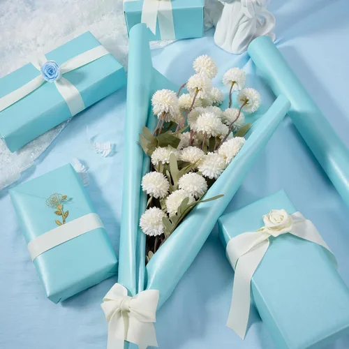 Vista 6 de Papel de regalo azul claro mate, papel de regalo reversible Pearly-Lustre