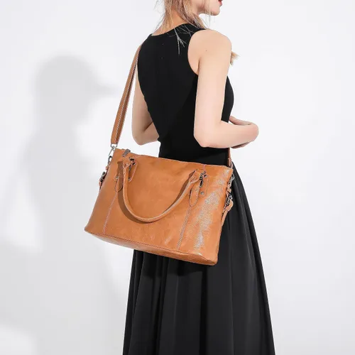 Vista 3 de Bolso de mano clásico de moda para mujer, bolso de cuero de gran capacidad