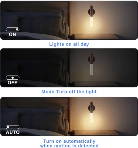 Vista 4 de LANDGOO Apliques magnéticos LED de pared, con sensor de movimiento automático, lámpara inalámbrica para montaje en pared, recargable, funciona