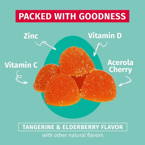 Vista 6 de TEJA Gomitas de apoyo inmunológico para adolescentes con vitamina D, VIT C, zinc y acerola. Suplemento bajo en azúcar, multivitamínico de inmunidad