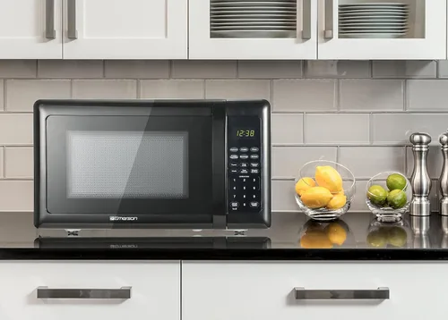 Vista 7 de Emerson MW7302B - Horno microondas compacto para encimera con control táctil, pantalla LED, 700 W, 10 niveles de potencia, 6 menús automáticos
