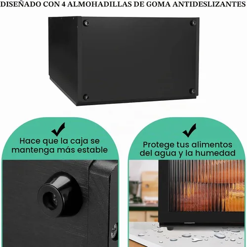 Vista 4 de Joyvilla Caja de Pan de Doble Capa de Bambú para Encimera de Cocina, Contenedor de Almacenamiento de Pan, Caja de Pan Negra con Ventana, de Gran