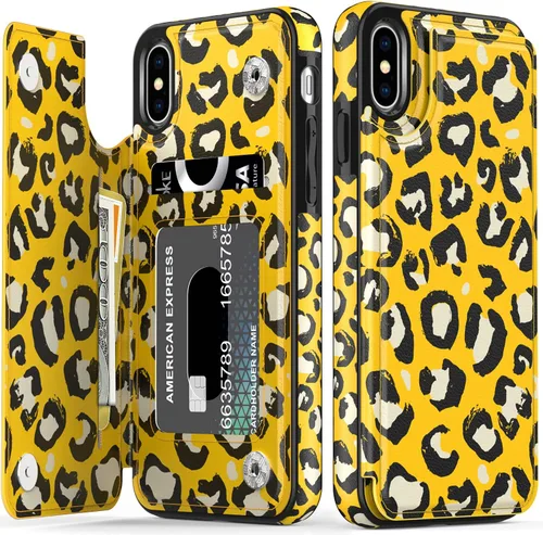 Vista 8 de LETO Funda para iPhone X, funda para iPhone Xs, funda de piel tipo cartera con diseños de moda para niñas y mujeres, funda tipo folio con ranuras