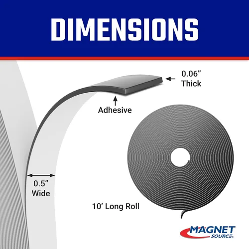 Vista 2 de Cinta adhesiva magnética flexible - 1/16" de espesor x 1/2" de ancho x 10 pies (1 rollo)