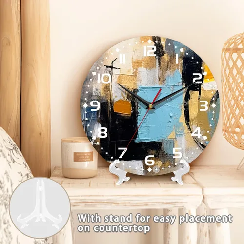 Vista 5 de Reloj de pared, arte abstracto colorido, pintura al óleo, reloj de pared silencioso sin tictac, funciona con pilas, 10 pulgadas, decoración